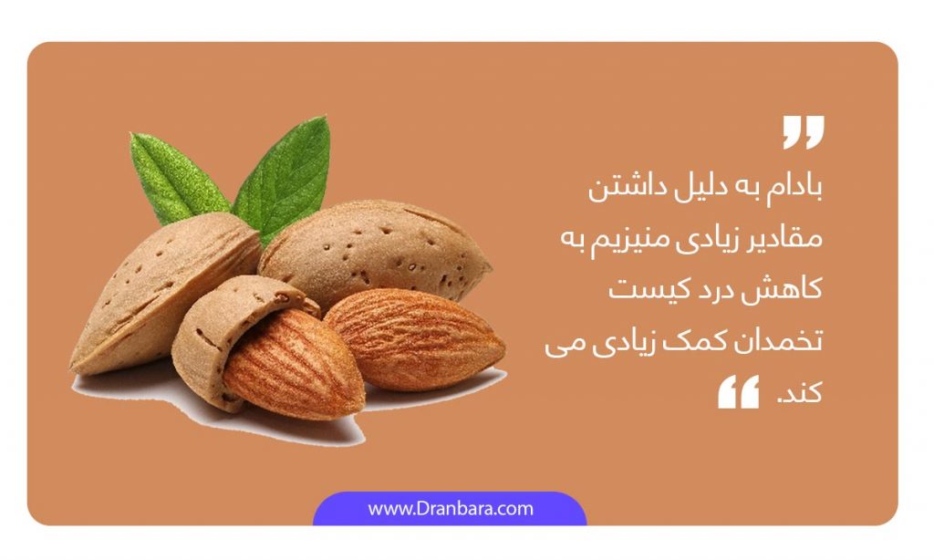 اینفوگرافی توضیحات کاربرد بادام برای کاهش درد کیست تخمدان